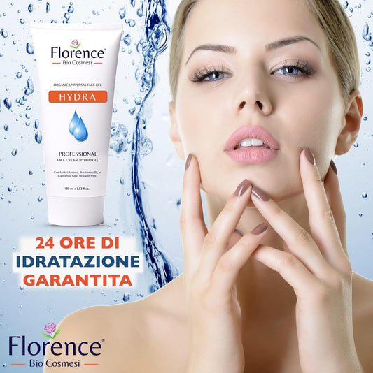Face Gel Cream with Anti-Wrinkle Ingredients, Hyaluronic Acid and Niacinamide. Moisturizing Women and Men, Hydra Florence Organic Face for Bright, Revitalized and Smoothed Skin Light Texture, 100 ml
