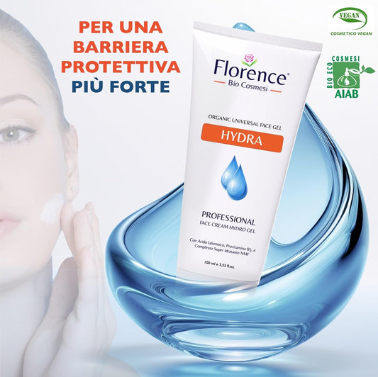 Face Gel Cream with Anti-Wrinkle Ingredients, Hyaluronic Acid and Niacinamide. Moisturizing Women and Men, Hydra Florence Organic Face for Bright, Revitalized and Smoothed Skin Light Texture, 100 ml