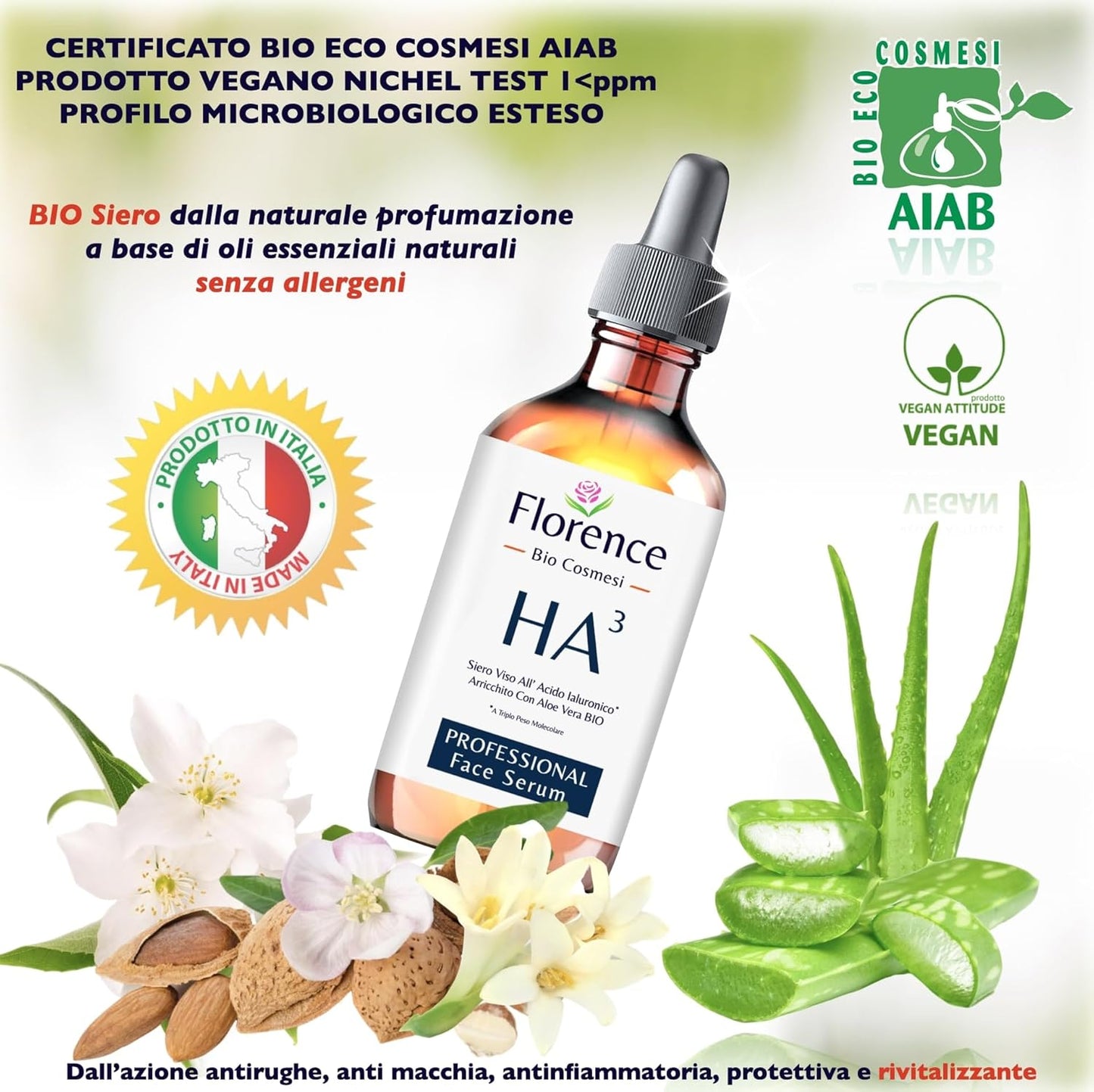 Bio Serum with Pure Hyaluronic Acid with 3 Molecular Weights, Vitamin C and Known Anti-Wrinkle and Anti-Aging Agents. Organic, Vegan, Moisturizing and Brightening - 60 ml