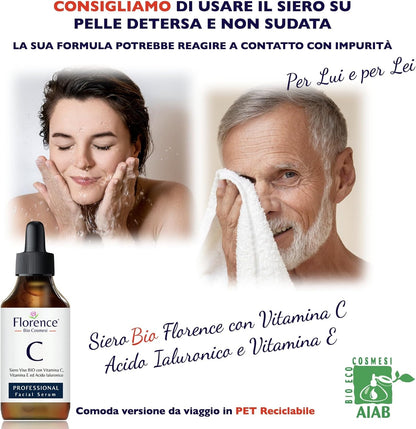 Bio Vitamin C and Vit E. Serum Face Hyaluronic Acid Anti-Wrinkles, Anti-Smudges, and Anti-Aging Also for Eye Contour. Comfortable Travel Version in Recyclable PET. -30 ml